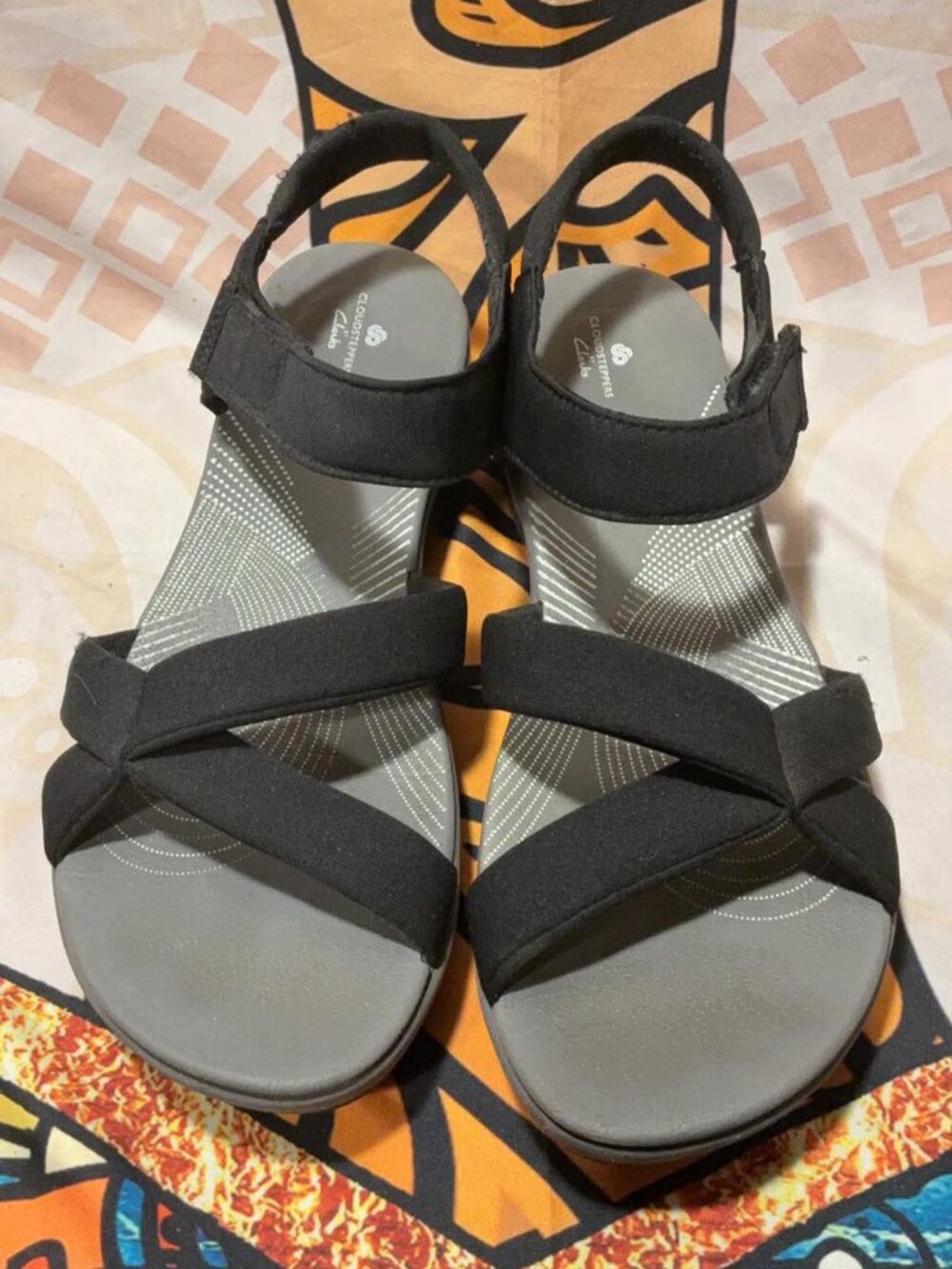 Clarks Cloudsteppers Arla Gracie Black Wedge Sandals Size 9